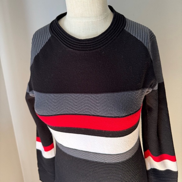 Krimson Klover Pearl Black Textured Wide Stripe Long Sleeve Sweater Dress Sz M - Picture 4 of 11